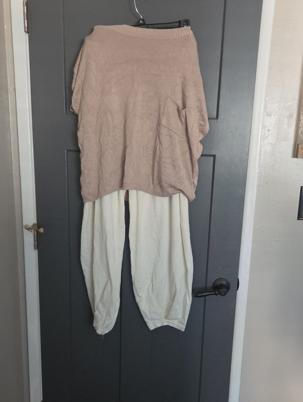 2 PC Wide-Leg Cream Super SOFT sweat  Lounge Pants With Tan Sweater Top